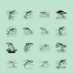 tuna fish design, labeled line and fill art vector silhouette illustration.