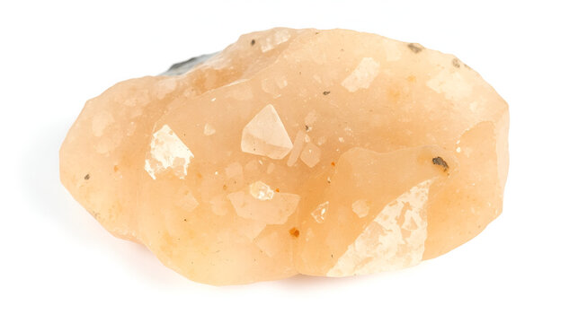 close up of sample of natural stone from geological collection - raw heliolite (sunstone) mineral isolated on white background