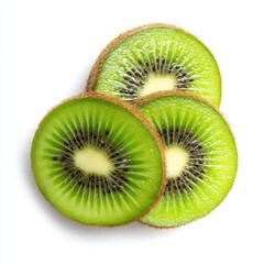 Fototapeta premium Three Slices of Fresh Juicy Kiwi Fruit Isolated on White Background Healthy Eating Delicious Tropical Vitamin C