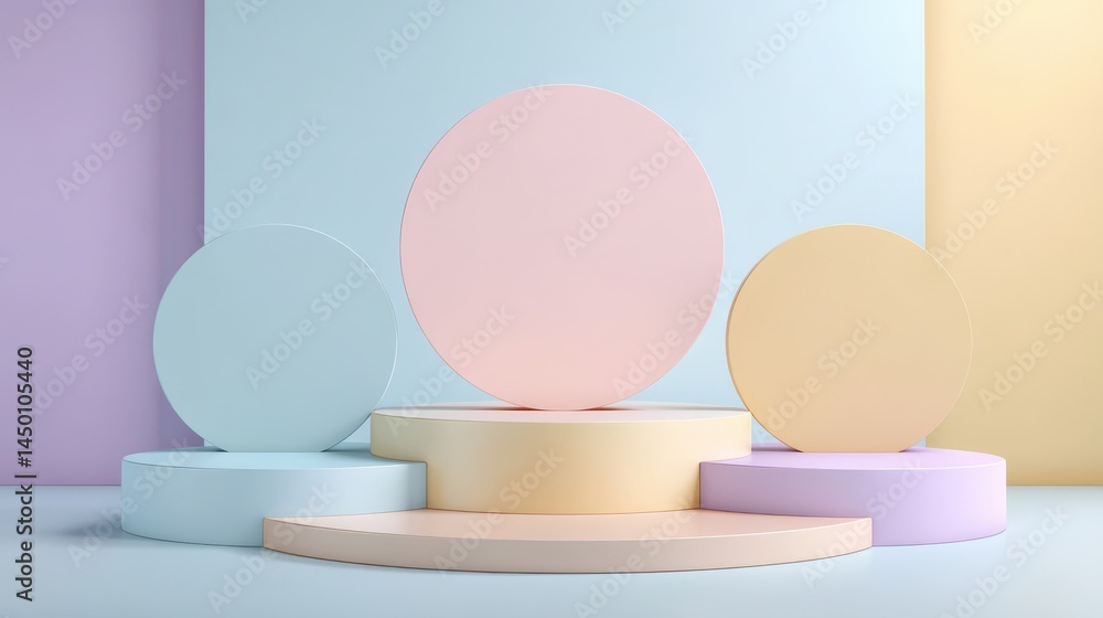 Aufkleber a stunning image of three step of pastel color product display on modern background with blank showc