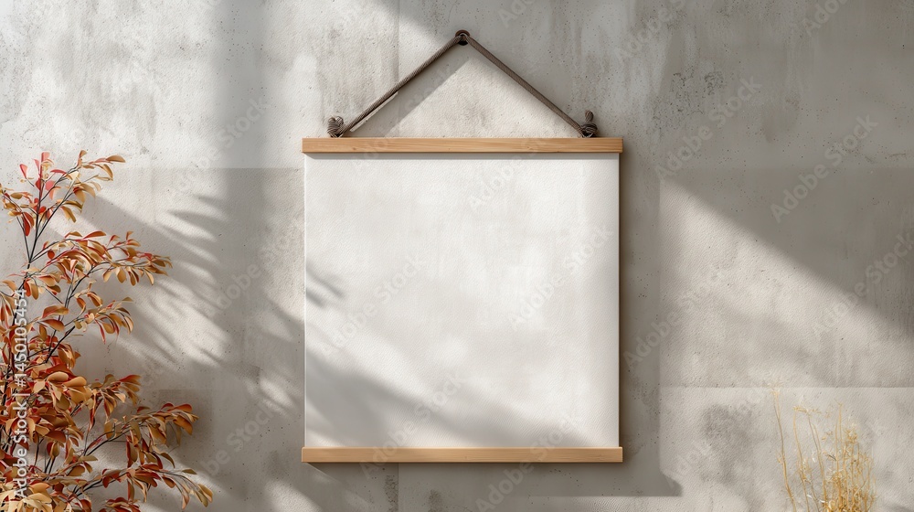 Poster a stunning image of empty square canvas hanging on the wall with a mockup poster.