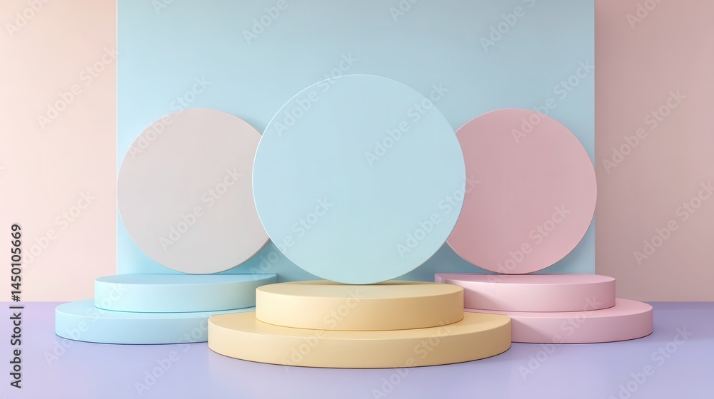 Aufkleber a stunning image of three step of pastel color product display on modern background with blank showc