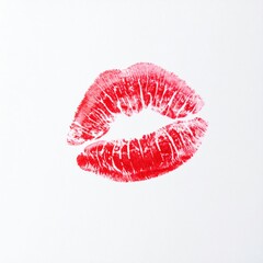 Red lipstick kiss print on white background