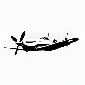 World war 2 single engine propeller fighter Supermarine Spitfire, vector illustration (monotone, black silhouette set)