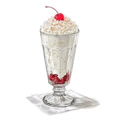 Delicious Dessert Creamy Parfait with Whipped Cream and Cherry.