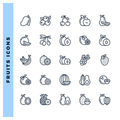 25 Fruits Lineal icons pack. vector illustration.