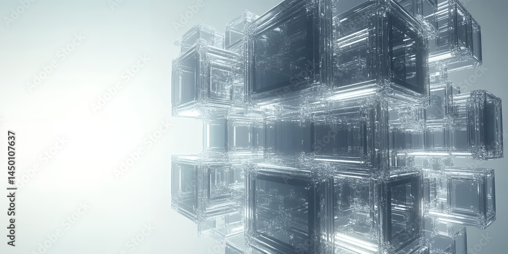 Poster abstract glass cubes structure futuristic design 3d render background