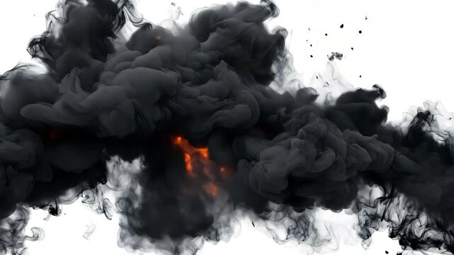 Burning smoke billows darkly against a black backdrop