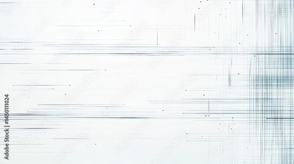 Poster clean white background with light blue linear tech stripes and data dots in the corners, perfect for