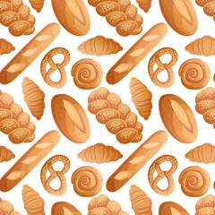 A set of various pastries on a white background. View from above. The concept of confectionery, baking, cooking. Isolated vector illustrations for menu design, posters, banners, covers