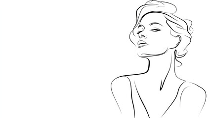 Beautiful Woman Line Art Minimalist Continuous One Line Drawing of Elegant Female Portrait, Abstract Hand-Drawn Sketch for Banner, Poster, Logo, Decoration