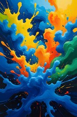 Fototapeta premium The blue planet Earth, a watercolor illustration with a splash of deep blue sea and light patterns, hangs in the sky like a vibrant piece of underwater nature art