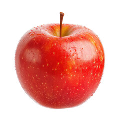 A vibrant, round red apple with a stem.  Small, red dots cover the skin