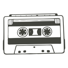 Obraz premium Vintage cassette tape illustration in black and white style 