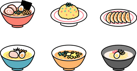 シンプルなラーメンのバリエーションセットのイラスト