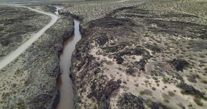 Volcanic area of La Payunia, in Mendoza. with full of no active volcanoes on a  cloudy day