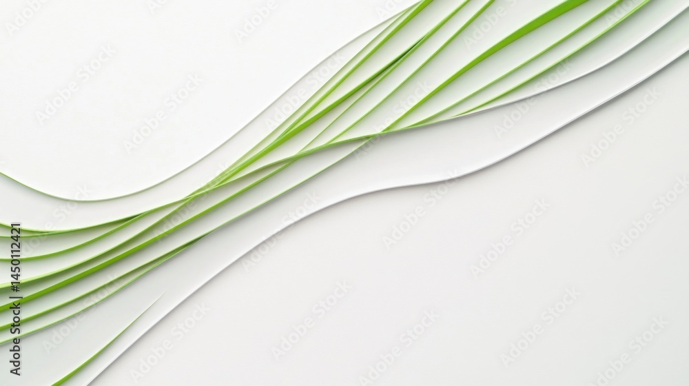 Fototapete presentation-ready white background with delicate green stripe accents and ample clean space for tex