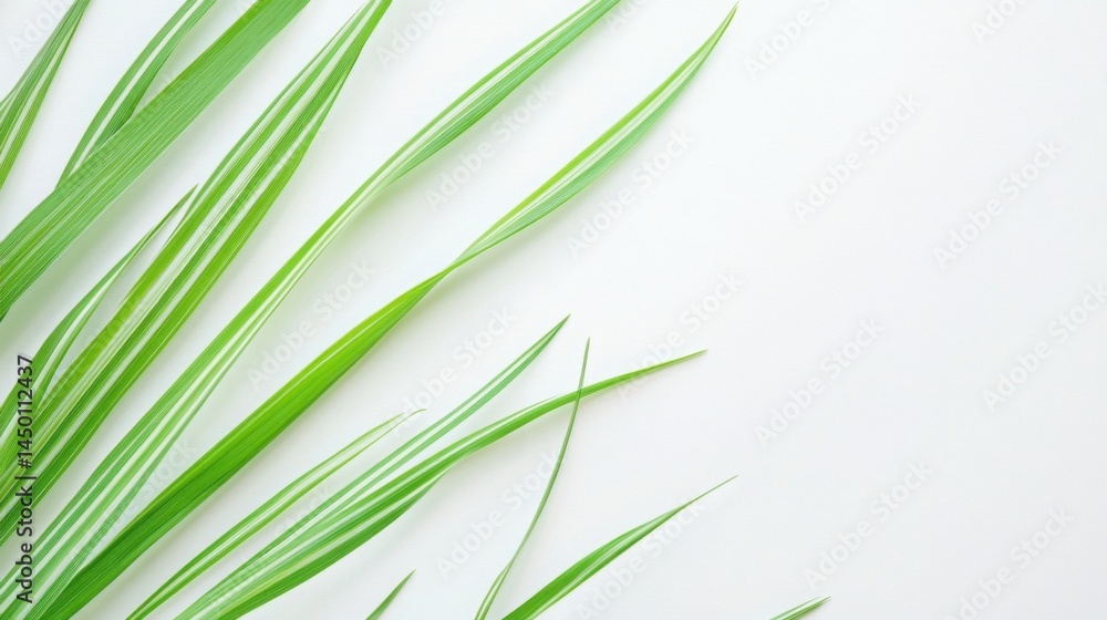 Fototapete presentation-ready white background with delicate green stripe accents and ample clean space for tex