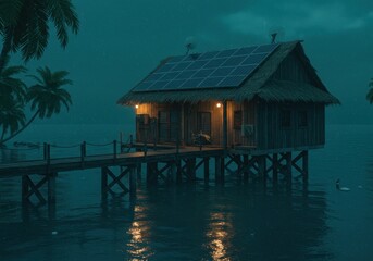 Fototapeta premium Stilt house with solar panels 