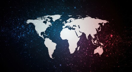 Global Network Connections: A World Map Illuminated by Interconnected Data Points