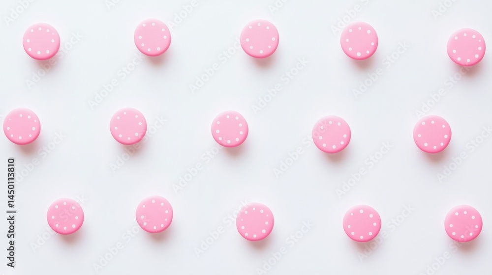 Poster minimal white background with soft pink polka dots, creating a cute and cheerful presentation layout