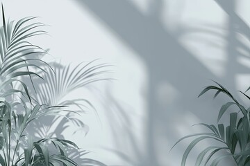 Palm leaves casting shadows on a light wall