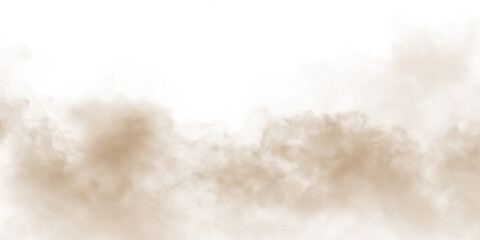 Dust sand soil smoke cloud particles isolated on transparent white background. Brown sandstorm smog sand dust explosion rising. Design elements for Compositing, covering, overlay, PNG