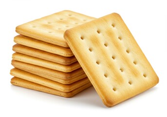 Stack of crackers square shape on white background