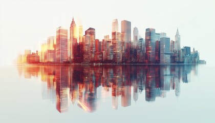 Double Exposure Of Business Theme Hologram And City View: A Stunning Representation Of Success In The Corporate World And Urban Landscape.