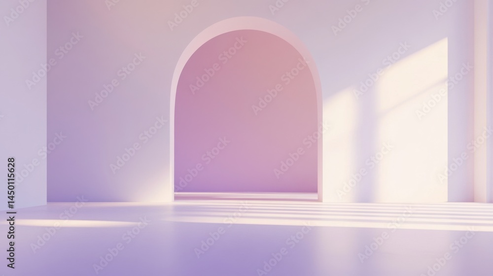 Poster white backdrop with subtle purple gradient arcs along the edges, clean and softly surreal presentati