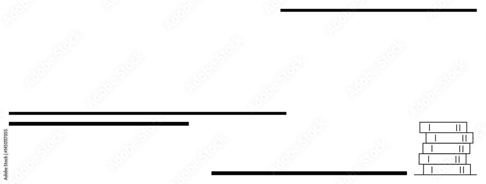 Aufkleber stack of books arranged neatly alongside horizontal lines forming linear patterns. ideal for educati