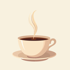 Stylized Coffee Cup with Steam on Saucer for Cafe Websites, Branding Projects, Beverage Menus, and Social Media Content