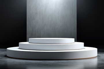 Fototapeta premium Elegant podium setup on subtle backdrop emphasizing product positioning for promotional displays and marketing presentations in modern retail environments
