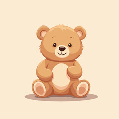 Cartoon Teddy Bear Sitting on Beige Background for Children's Design, Nursery Art, Education Materials, and Kids' Websites