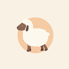 Cute Cartoon Sheep Illustration on Neutral Background for Children's Books, Educational Materials, Farm Theme Designs, and Social Media Content
