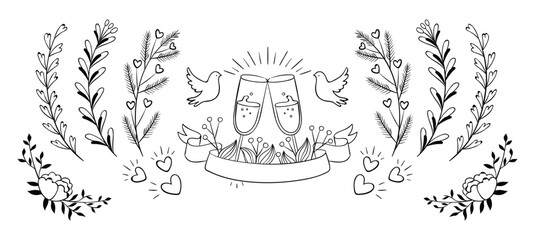 Set Hand drawn ornamental element