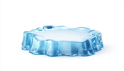 Frosty Ice Cube Podium Stage In Blue For Winter Iceberg Product Display: Empty Presentation Scene For Cold Advertising