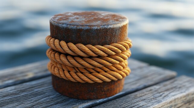 Rusty mooring post with nautical rope