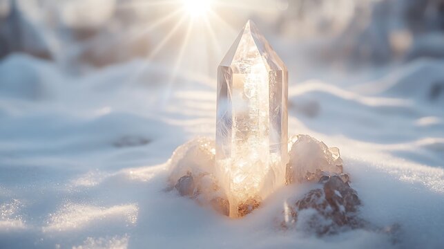 Magnificent Lemurian crystal macro mineral stone on a light white backdrop highlighting its clarity