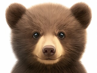 Fototapeta premium Adorable brown bear cub portrait on a white background; cute and fluffy