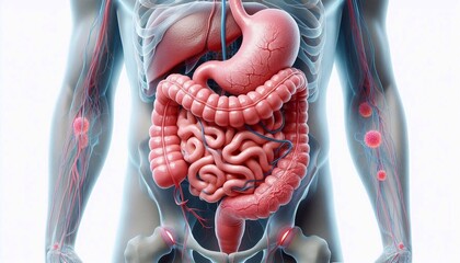 Human stomach cancer in digestive system, gastrointestinal diseases, medical concept. Isolated on white background