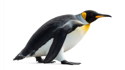 Obraz premium King Penguin Bending Forward on White Background – Side View