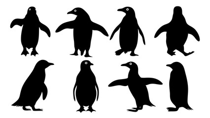 set of penguin silhouette vector on white background