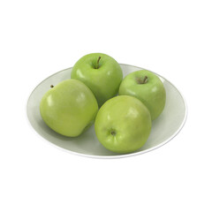 Apples Granny Smith on a plate isolated transparent background 3d rendering
