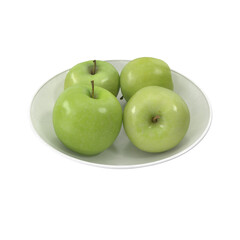 Apples Granny Smith on a plate isolated transparent background 3d rendering

