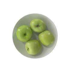 Apples Granny Smith on a plate isolated transparent background 3d rendering
