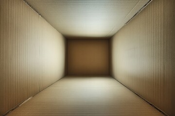 Empty cardboard box interior, light illuminates the center.  Inside view of a blank, neutral-toned box, showcasing its empty space