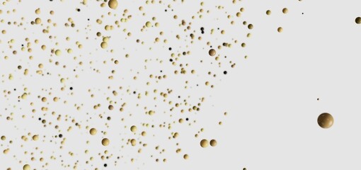 Scattered golden spheres on white. Abstract, elegant, and modern background.