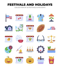 Festivals and Holidays. Collection of 25 Festive Icons