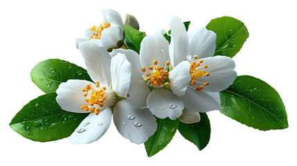 Fototapeta premium Jasmine Blossoms: Captivating close-up captures the pristine beauty of delicate jasmine flowers in full bloom. Showcasing the pristine white petals.